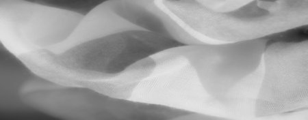 Blurred soft gray and white fabric with intricate folds and a flowing appearance. The abstract arrangement creates a tranquil atmosphere, highlighting the smooth textureの写真素材
