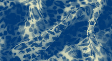 Blur - A visually engaging blue fabric featuring bold, organic patterns with an abstract feel. The gentle folds add a sense of depth, making it suitable for various design applications.の写真素材