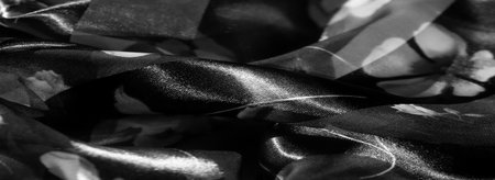 Blur, this fabric showcases a stunning floral design with alternating light and dark stripes, blending natural shapes and monochrome tones for a refined appearance.の写真素材