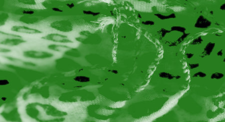 Blur: A soft, textured green fabric with a delicate pattern resembling leopard spots. The intricate...