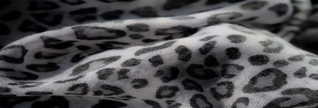 Blur. Smooth white fabric decorated with gray leopard patterns in soft, flowing folds, offering a subtle elegance and delicate texture suitable for decorative or fashion-focused visuals.の写真素材