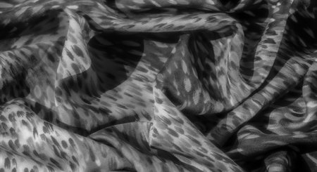 Blur, with soft folds and detailed patterns, this grayscale fabric photo captures the elegance of...