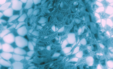 Blur - Delicate blue mesh fabric with a translucent quality, forming an intricate network of...