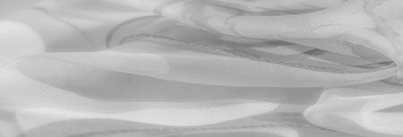 Blurred delicate layers of light fabric in grayscale, twisted with soft floral elements, perfect for creating a gentle and elegant abstract background designの写真素材