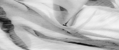 Blur: Smooth, bright white fabric with fine details and graceful curves. This minimalistic design creates a serene and refined atmosphere, perfect for calm and elegance.の写真素材