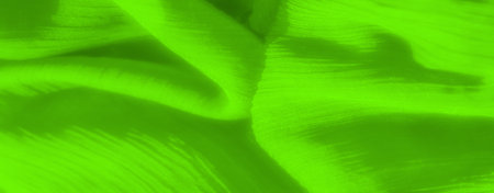 Blurred vibrant green fabric with smooth texture and natural curves, displaying a serene, flowing quality in close-up that captures a calming and organic impression.の写真素材