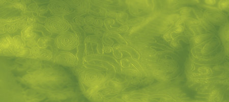 Blur effect enhances the swirling, embroidered patterns on green fabric, creating a soft, layered texture with an abstract and decorative appeal, ideal for creative designの写真素材