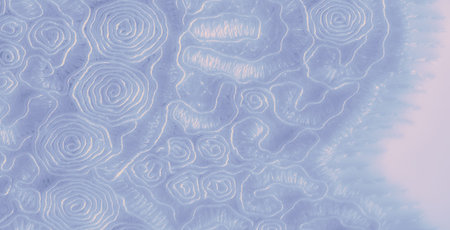 Blurred abstract pattern in soft blue tones on a lace fabric with intricate swirls and floral...