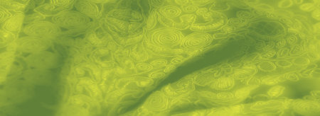 Blur of lime green fabric with delicate embroidery forming swirling and organic shapes. The...