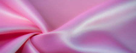 Blurred pastel pink satin fabric with a smooth, shimmering texture and graceful drapes. The fabric's soft folds and glossy finish add a luxurious and delicate aesthetic,の写真素材