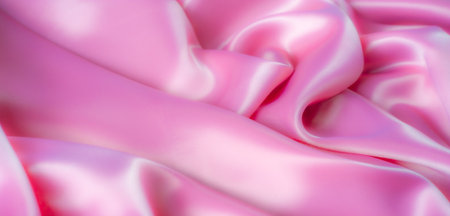 Blur of silky pink satin fabric, softly folded to create a luxurious and glossy appearance. The delicate shine and smooth texture convey sophistication and elegance in every foldの写真素材