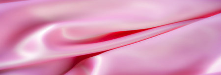 Blur of pink satin cloth with shimmering folds, capturing a graceful interplay of light and shadows. The silky fabric exhibits a luxurious sheen, enhancing its soft and smooth surfaceの写真素材