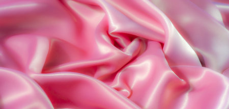 Blur of soft pink satin fabric, featuring gentle folds and a lustrous, silky texture. The fabric's sheen interacts with light, creating a visually appealing play of brightness and shadow,の写真素材
