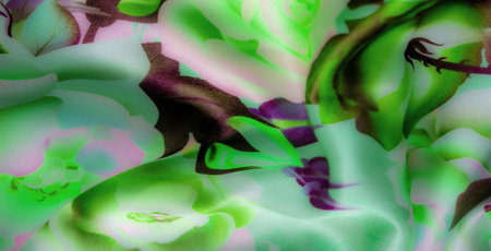 Blur of soft mint green and purple rose fabric with a delicate, smooth texture. The gentle folds in this design evoke an elegant, fresh spring vibe, perfect for decor.の写真素材