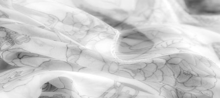 Blur. Artistic grayscale fabric with an intricate floral design and flowing patterns, achieving a balance between softness and sophistication, suited for stylish decor projects.の写真素材