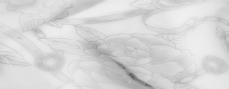 Blurred grayscale fabric with overlapping floral patterns, faint outlines creating a dreamy, lightweight feel. The soft focus adds depth, making it versatile for various design purposes.の写真素材