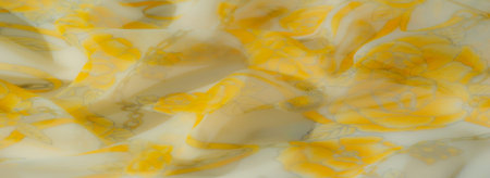 Blur - A delicate yellow fabric with a charming floral design that exudes warmth and softness,...