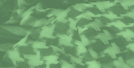 Blur of soft green textile with woven stripes and intricate checks. This fabric's textured pattern and natural folds add an aesthetic appeal, suitable for backgrounds in digital or print designsの写真素材