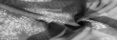 Blur A grayscale close-up of flowing fabric featuring a delicate, abstract pattern of light spots....