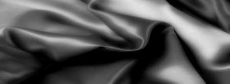 Blur of a softly textured grayscale fabric featuring smooth, curving folds that create an elegant play of light and shadow, enhancing its luxurious appeal.の写真素材