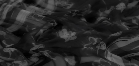 Blur, flowing grayscale fabric with intricate floral details, soft textures, and delicate patterns, evoking an ethereal and minimalist design atmosphere.の写真素材