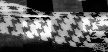 Blur - An elegant grayscale fabric piece highlighted by zigzag and chain patterns. The smooth...