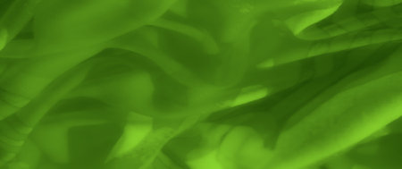 Blurred green fabric with intricate folds and translucent textures. The soft light enhances its smooth and flowing appearance, creating a serene and organic aestheticの写真素材