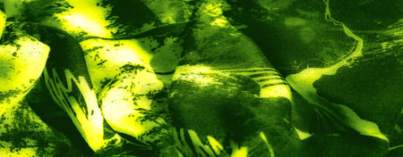Blur. Bright green fabric featuring abstract black zebra-like stripes, curving and flowing across...