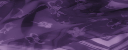 Blur. A captivating purple fabric with a translucent texture and soft floral motifs, creating an...