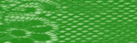 Blur of vibrant green fabric with an intricate lace-like texture, creating an abstract pattern with...