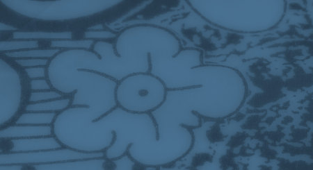 Blur, a vibrant blue fabric captured with soft folds, showing elegant floral and paisley details in a seamless design. Ideal for art, decor, or creative inspiration.の写真素材