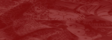 Blur of rich red fabric with flowing floral designs and subtle abstract accents. Its fine texture...