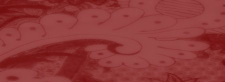 Blur: A close-up of red fabric showing intricate floral and abstract patterns, with smooth textures and subtle folds, ideal for backgrounds or textile projects.の写真素材