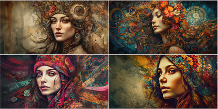 Experience the beauty and charm of bohemian art. Be captivated by the exquisite images of beautiful women. Discover a unique art style that celebrates individuality and creativity.の素材
