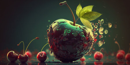 A collection of photographs showcases the versatility of cherries in a variety of culinary contexts. The collection highlights the vibrant color and flavor that cherries can bring to any dish.の素材