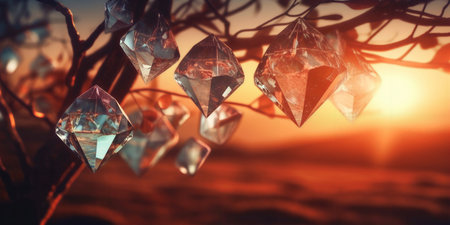 abstract diamonds grow on a tree at sunset, Papa Carlo and Pinocchio, wonderlandの素材
