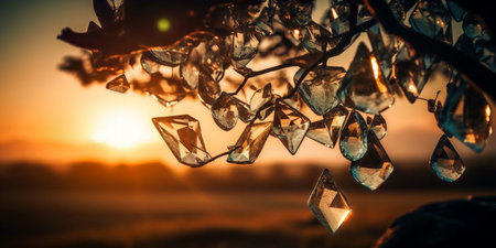 abstract diamonds grow on a tree at sunset, Papa Carlo and Pinocchio, wonderlandの素材