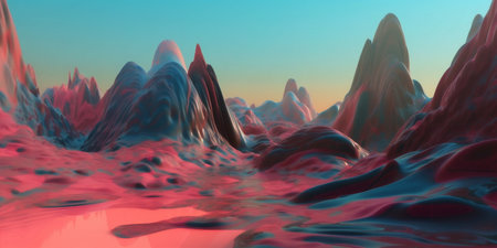 An abstract landscape, a surreal otherworldly sensation, The emergence of a persistent sense of unreality of perception in some otherworldly space between worlds. The sky and the surface of the lakeの素材