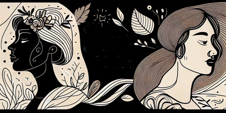 The design uses elements of minimalism and bohemian style. Captures the essence of International Women's Day. Includes related symbols or icons symbolizing women's empowerment.の素材