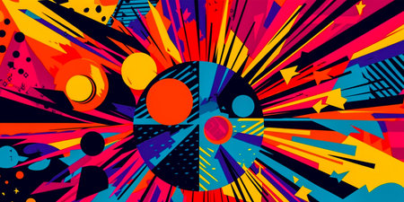 Geometric pop art style brings life and vibrancy to images of fire Living fire captured in a visually captivating format Captures the beauty and intensity of fire through bold geometric shapes and colorsの素材