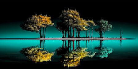 The serene beauty of the moonbeams reflecting on the lake in early spring A peaceful and magical spectacle An enchanting experience that evokes a sense of calm The art of nature at its finestの素材