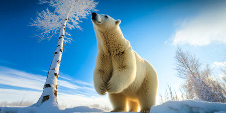 The polar bear Ursus maritimus is a majestic creature. He gracefully walks on virgin snow. Its white fur blends in seamlessly with its surroundings.の素材