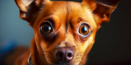 Red dog with big eyes as approaching and charming concept. Ideal for goods. Children's books or cartoons. The potential to create an attractive and recognizable character.の素材