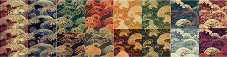 Create beautiful and vibrant oriental patterns. Choose from a variety of colors for your waves. Ideal for adding an Asian touch to a fabric design or texture.の素材