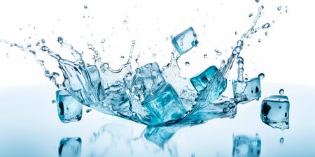 Experience the refreshing sensation of cool ice cubes Feel rejuvenated by the spray of ice crystals Revitalize your senses with a burst of cooling freshnessの素材
