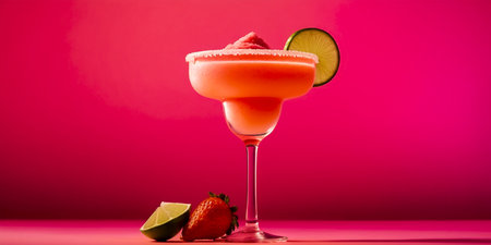 Refreshing and vibrant strawberry flavor Perfect for summer parties or get-togethers Easy to make with a few simple ingredients Beautifully presented against a pink backdropの素材