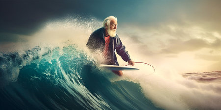 Capture the beauty and energy of plus size older men surfing. Show off their unique style and confidence in the water. Celebrate the joy and freedom that comes from riding the waves at any age.の素材