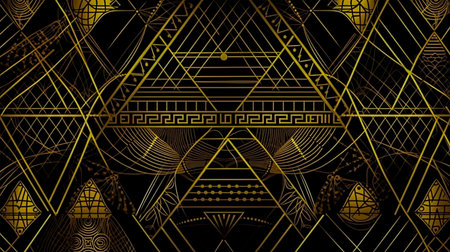 The black and gold geometry creates a futuristic and stylish design. The pattern repeats seamlessly, allowing for universal use across a variety of projects. Perfect for adding sophisticationの素材