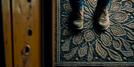 The carpet is decorated with intricate designs and patterns. Every detail of women's clothing and accessories is carefully crafted The overall image radiates atmosphere of comfort and sophisticationの素材