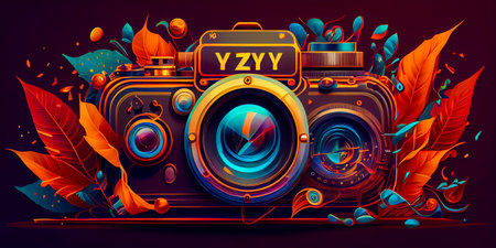 Detailed photo camera vector illustration. Exquisite attention to detail in design. Ideal for photographers and photography lovers. Ideal for use in promotional material or wall art.の素材